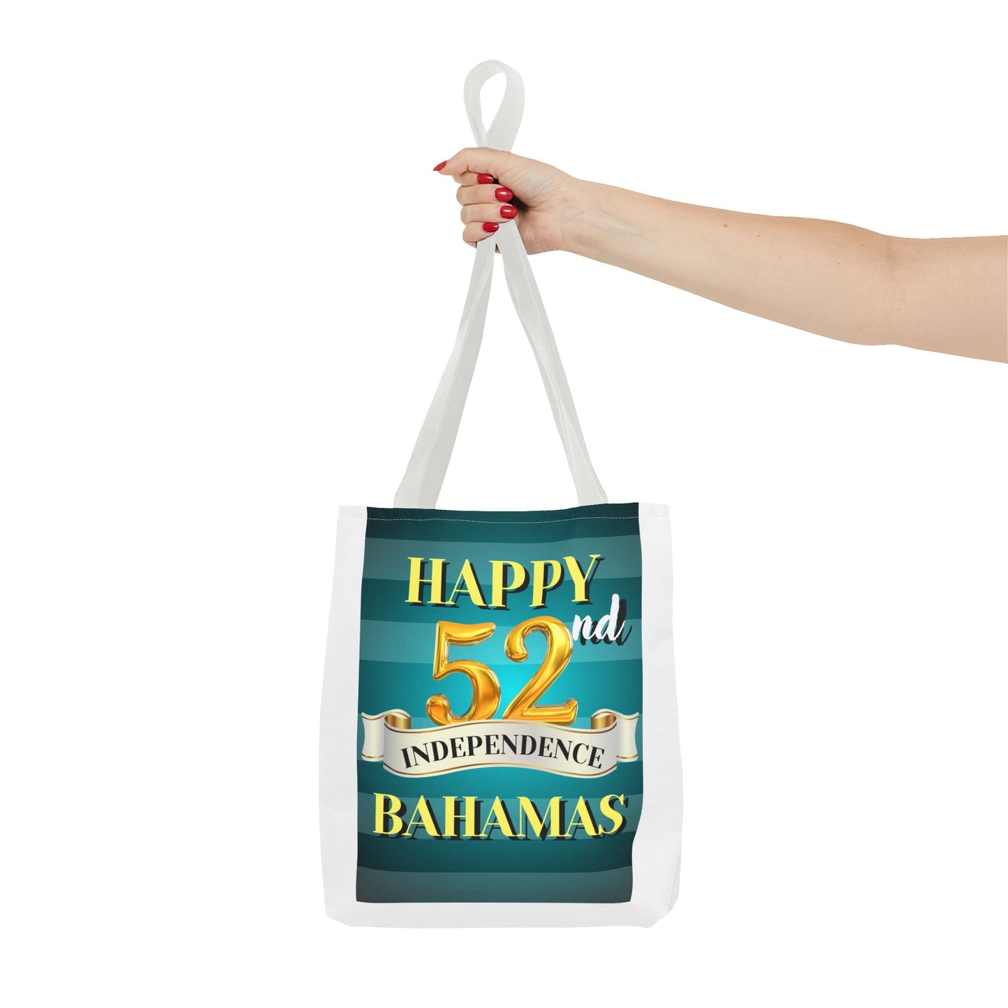 Happy 52nd Independence Blue Stripe Bahamas Tote Bag, Beach Bag, Travel Tote, Gift for Bahamian National Day, Independence Day Celebration