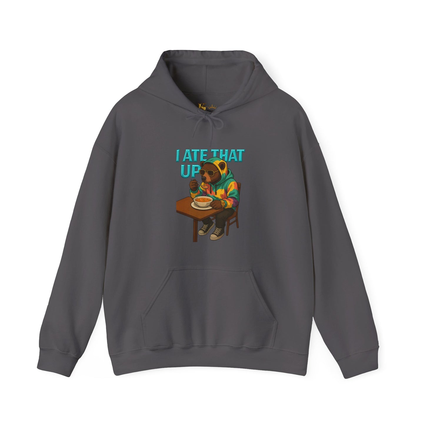 Ate That Up Playful Bear Hoodie, Funny Animal Sweatshirt, Gift for Food Lovers, Cozy Bear Apparel, Unique Unisex Pullover, Fun Statement Top