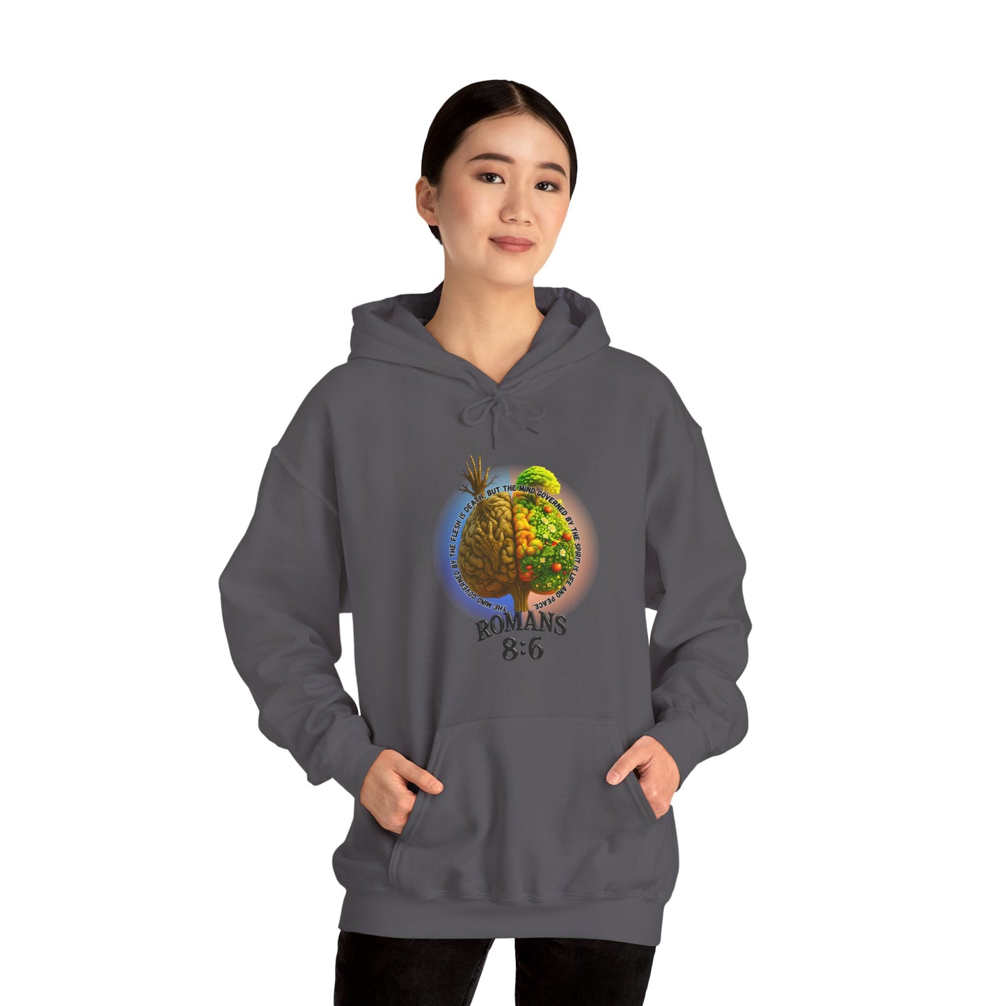 Romans 8:6, Inspirational Unisex Hooded Sweatshirt, Motivational Gift, Cozy Print, Spiritual Hoodie, Everyday Wear, Affirmation Clothing