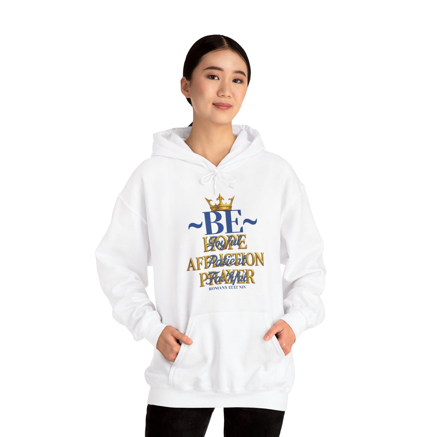 Romans 12:12 Inspirational Hoodie, Unisex Heavy Blend Hoodie, Love Prayer Sweatshirt, Cozy Gift for Friends, Affirmation Apparel