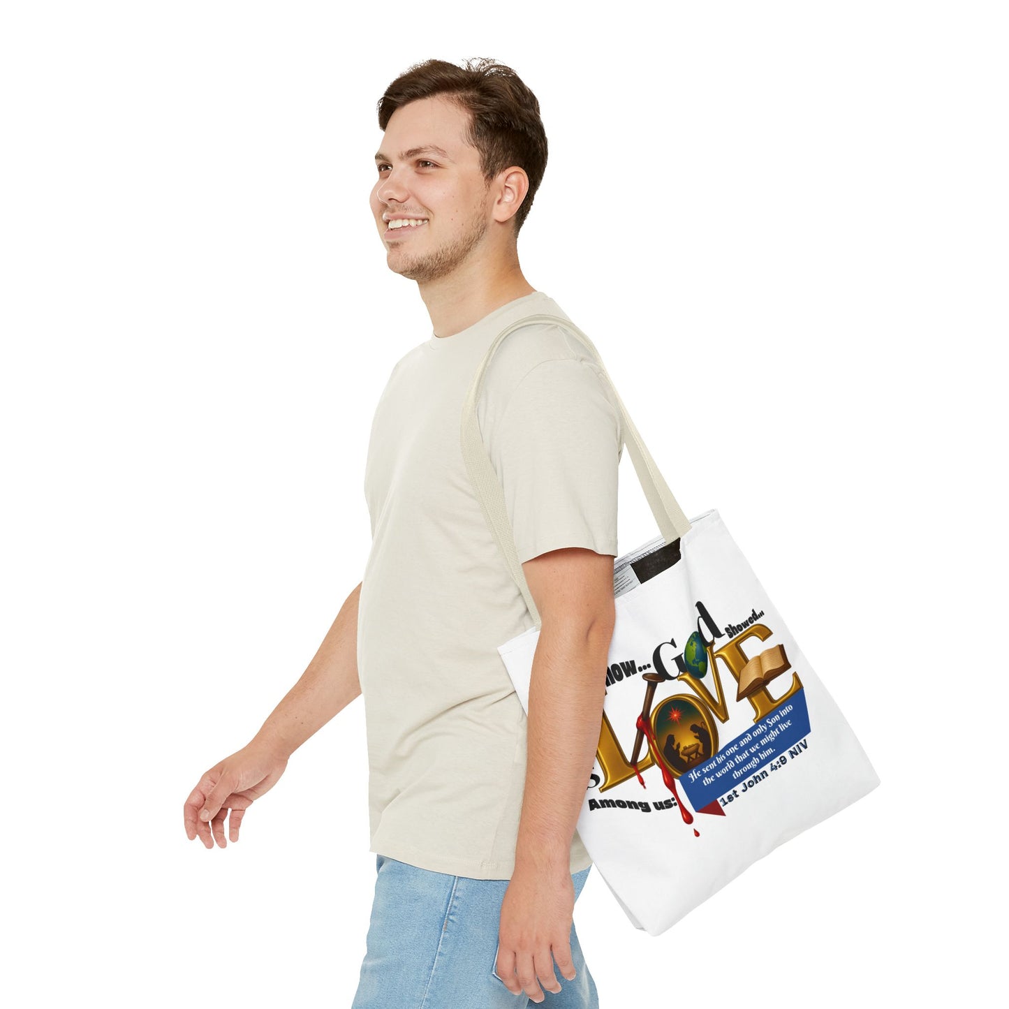 1st John 4:9 Faith-Inspired Tote Bag, Christian Gift, Religious Tote, Bible Verse Bag, Everyday Use, Church Accessory