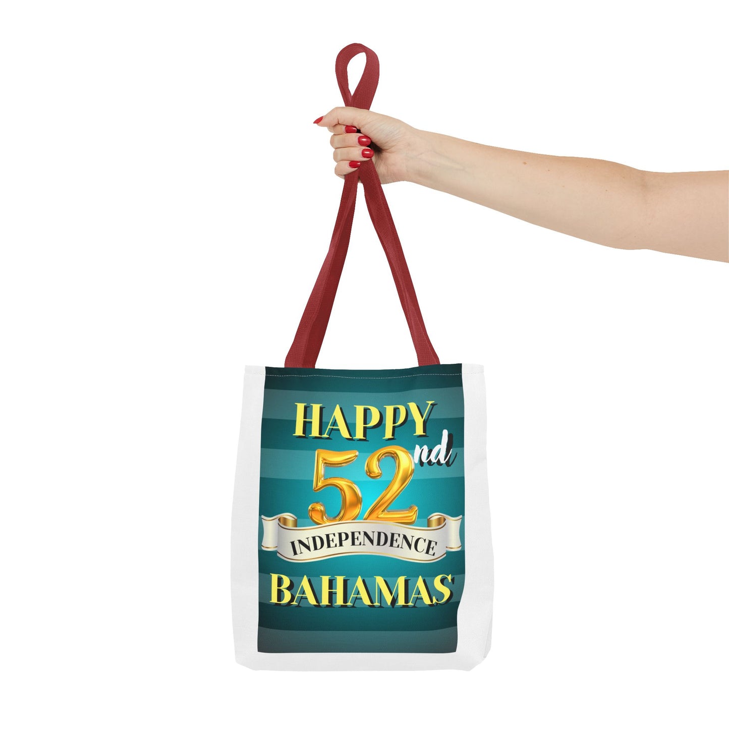 Happy 52nd Independence Blue Stripe Bahamas Tote Bag, Beach Bag, Travel Tote, Gift for Bahamian National Day, Independence Day Celebration
