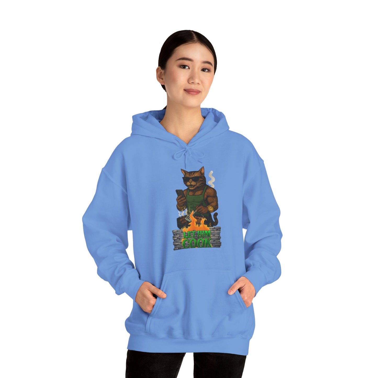 Let Him Cook Cool Cat Grillin' Sweatshirt | Unisex Hoodie for Cat Lovers, Funny Gift for Friends, Cozy Wear, Casual Outfit, Birthday and Holiday Gift