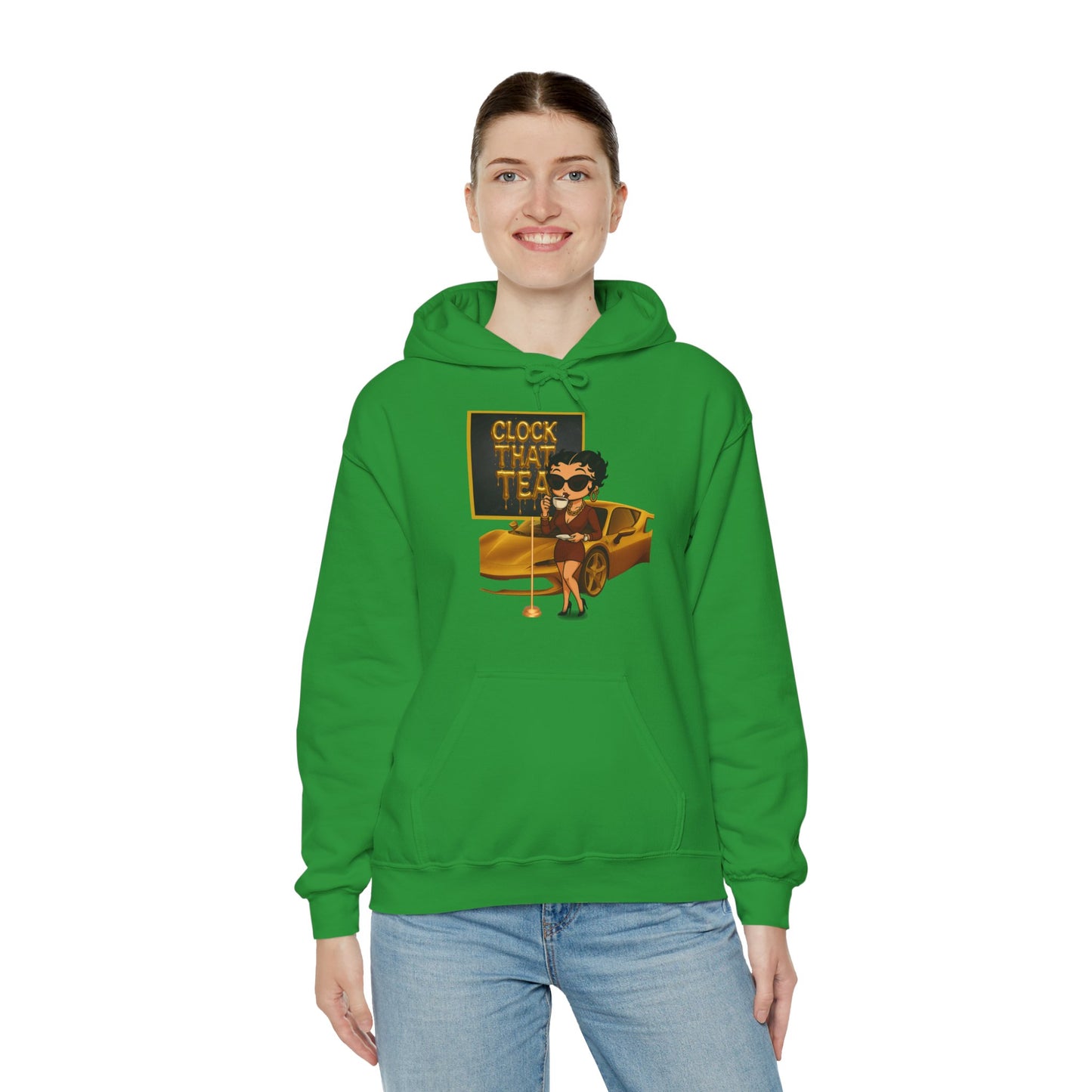Clock That Tea Chic Hooded Sweatshirt for Tea Lovers, Trendy Unisex Pullover, Casual Streetwear, Gift for Friends, Perfect for Cozy Days