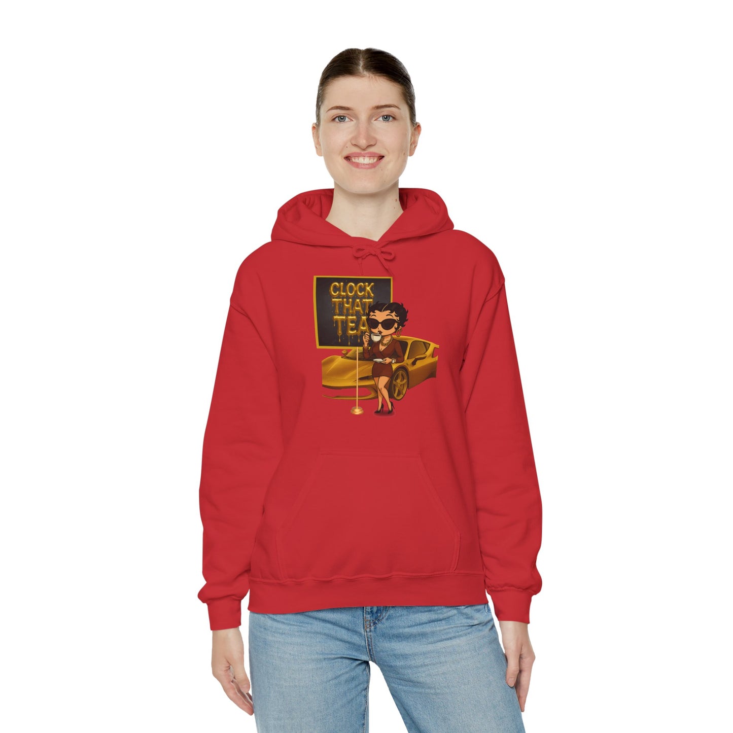 Clock That Tea Chic Hooded Sweatshirt for Tea Lovers, Trendy Unisex Pullover, Casual Streetwear, Gift for Friends, Perfect for Cozy Days