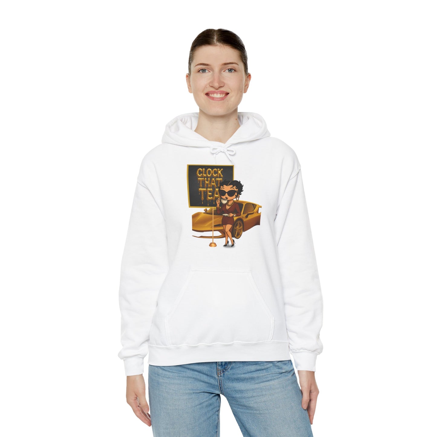 Clock That Tea Chic Hooded Sweatshirt for Tea Lovers, Trendy Unisex Pullover, Casual Streetwear, Gift for Friends, Perfect for Cozy Days