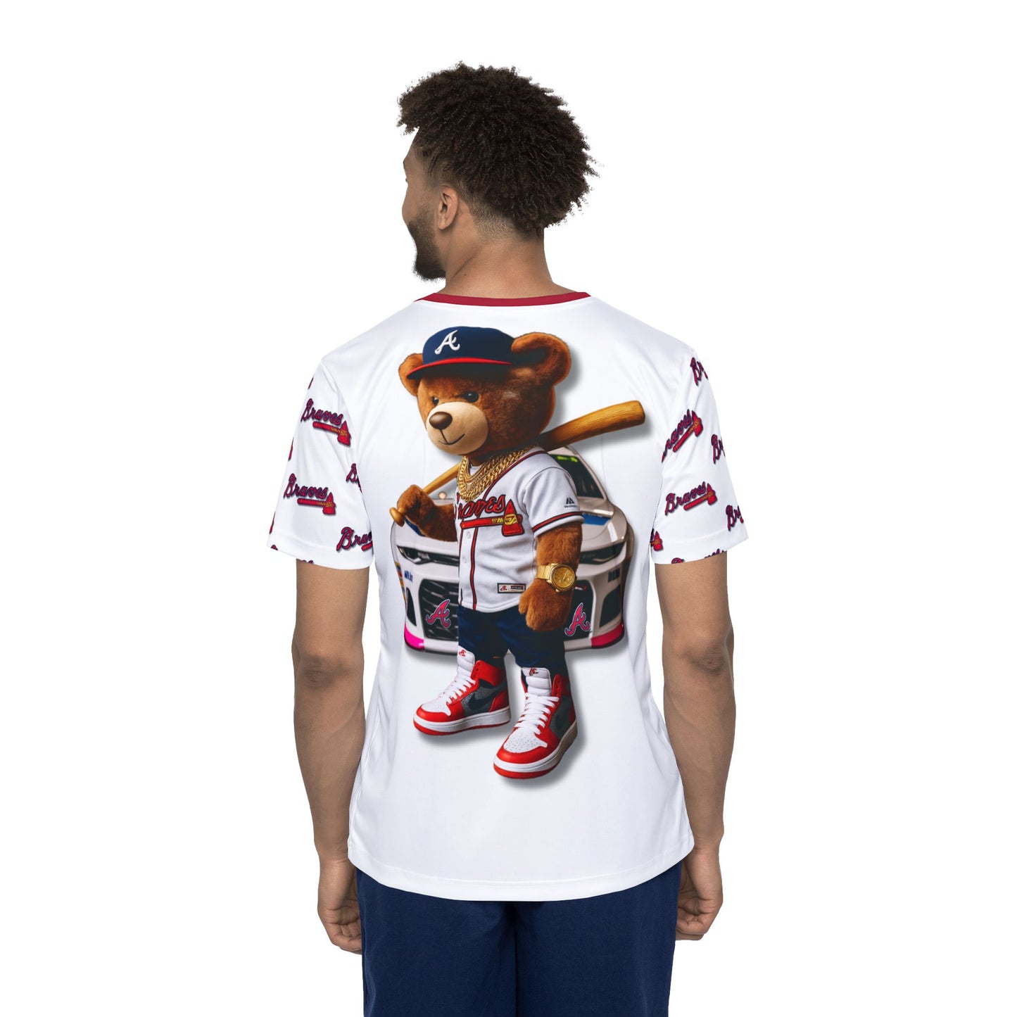 Atlanta Braves Baseball, Bristol Motor Speedway, White Men's Sports Jersey with Bear Mascot, Cute Baseball Shirt, Sporty Casual Wear, Gifts for Sports Fans, MLB Team Apparel, Fun Birthday Present