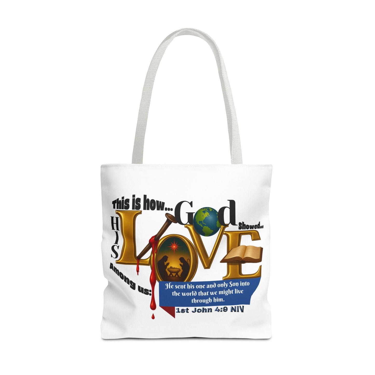 1st John 4:9 Faith-Inspired Tote Bag, Christian Gift, Religious Tote, Bible Verse Bag, Everyday Use, Church Accessory