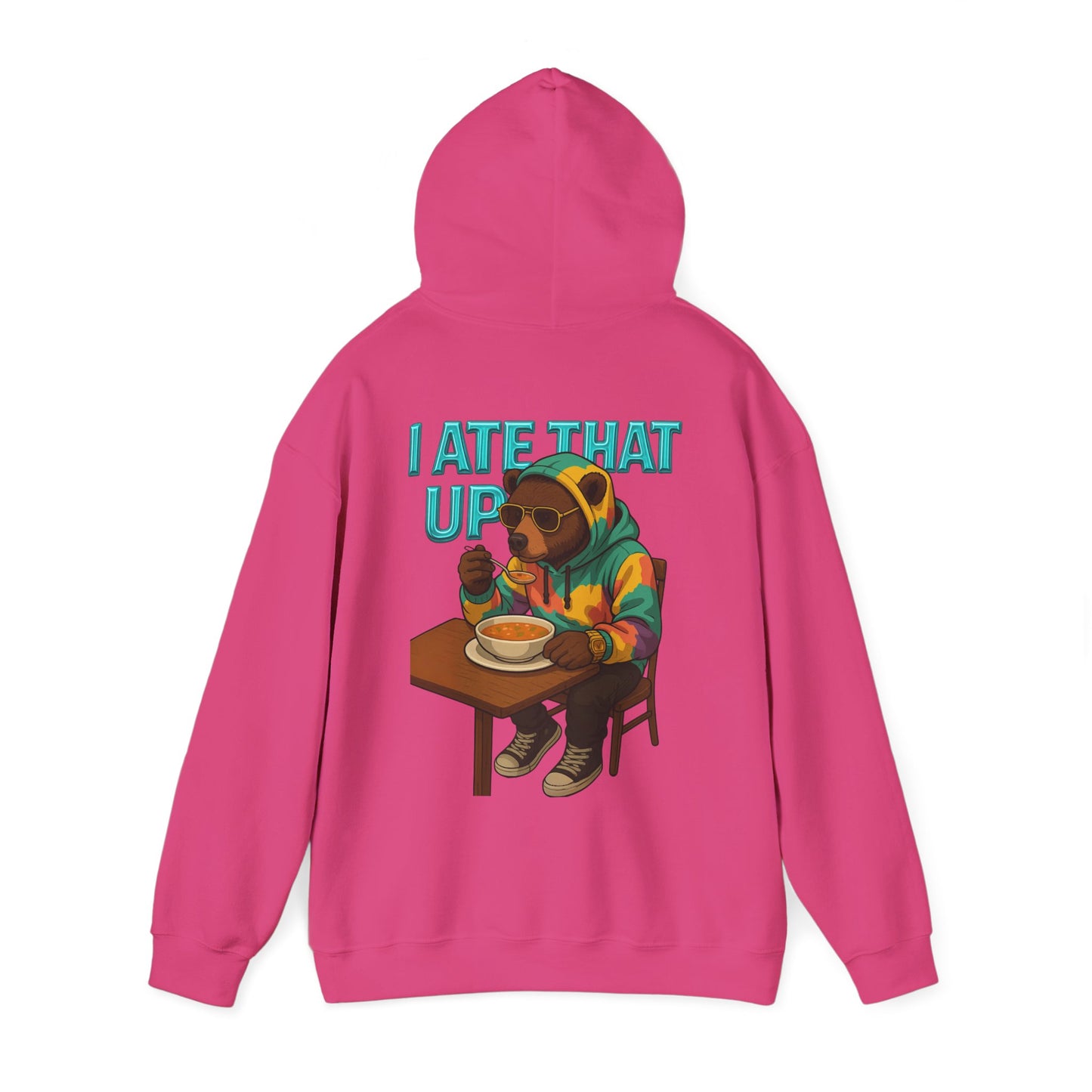 Ate That Up Playful Bear Hoodie, Funny Animal Sweatshirt, Gift for Food Lovers, Cozy Bear Apparel, Unique Unisex Pullover, Fun Statement Top