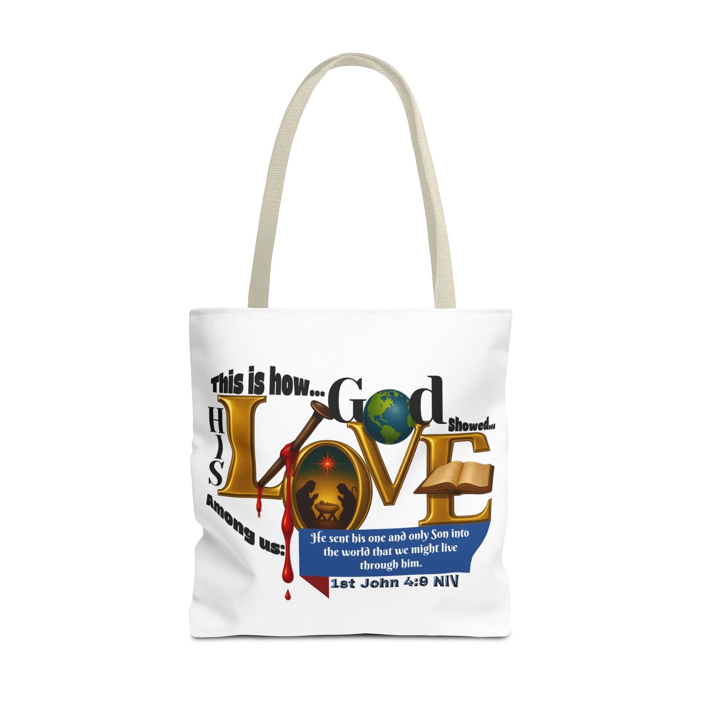 1st John 4:9 Faith-Inspired Tote Bag, Christian Gift, Religious Tote, Bible Verse Bag, Everyday Use, Church Accessory