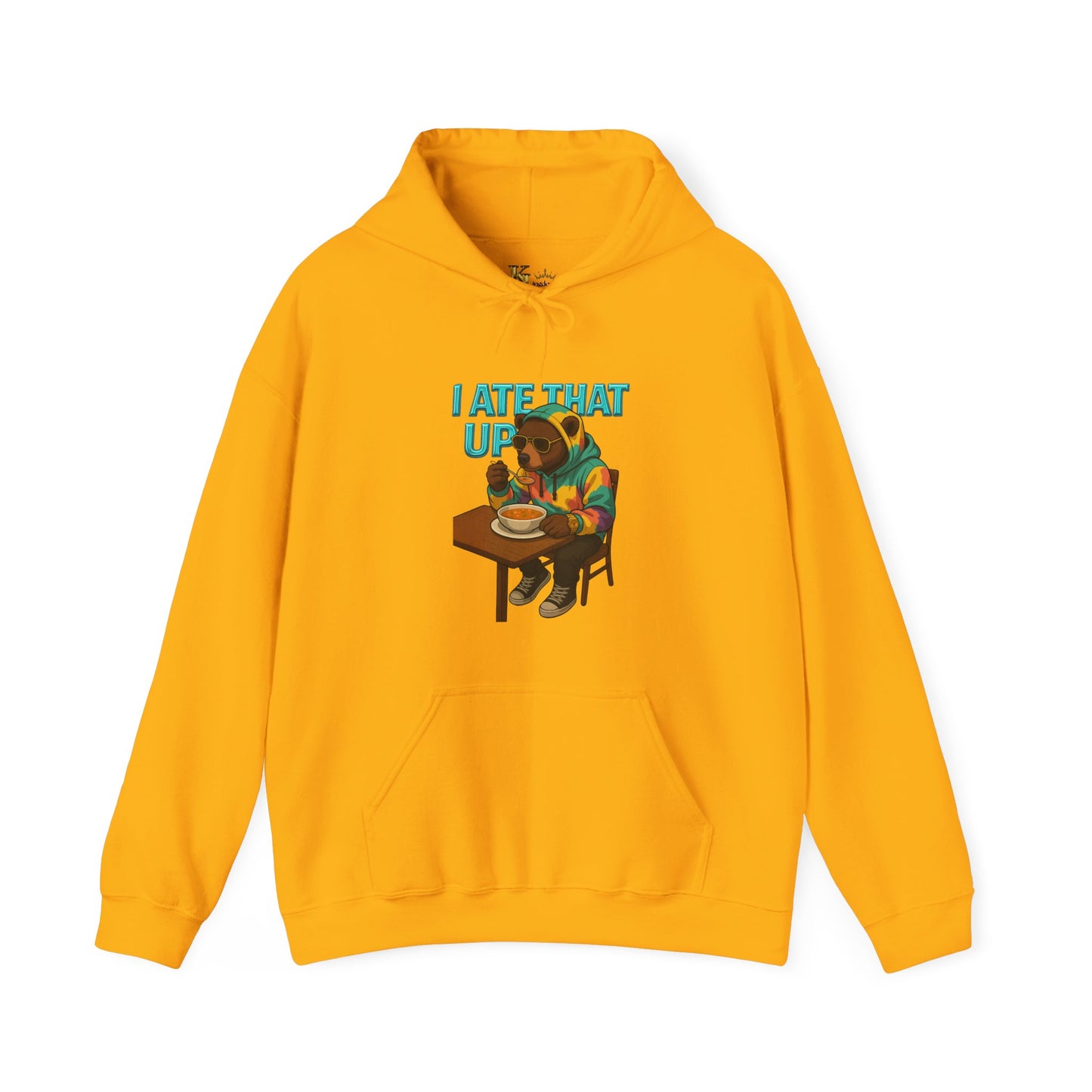 Ate That Up Playful Bear Hoodie, Funny Animal Sweatshirt, Gift for Food Lovers, Cozy Bear Apparel, Unique Unisex Pullover, Fun Statement Top
