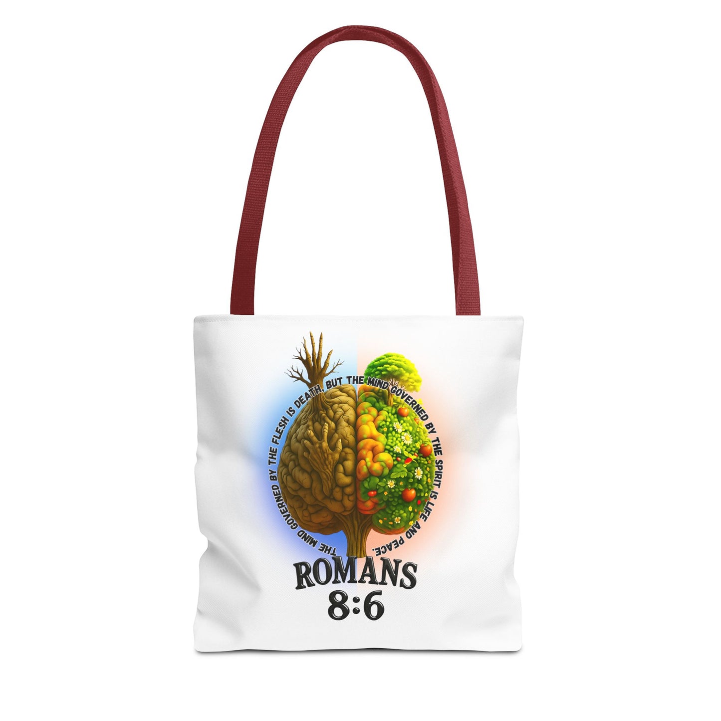 Romans 8:6 Inspirational Tote Bag, Motivational Shopping Bag, Eco-Friendly Tote, Faith-Based Gift, Positive Message Carrier