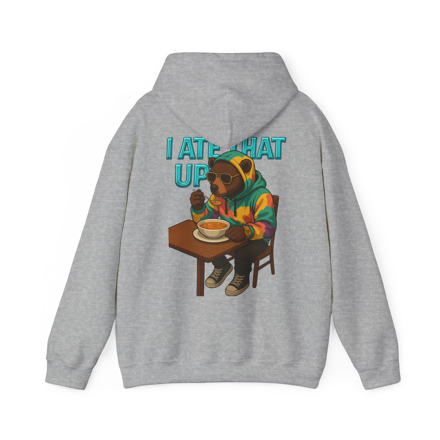 Ate That Up Playful Bear Hoodie, Funny Animal Sweatshirt, Gift for Food Lovers, Cozy Bear Apparel, Unique Unisex Pullover, Fun Statement Top