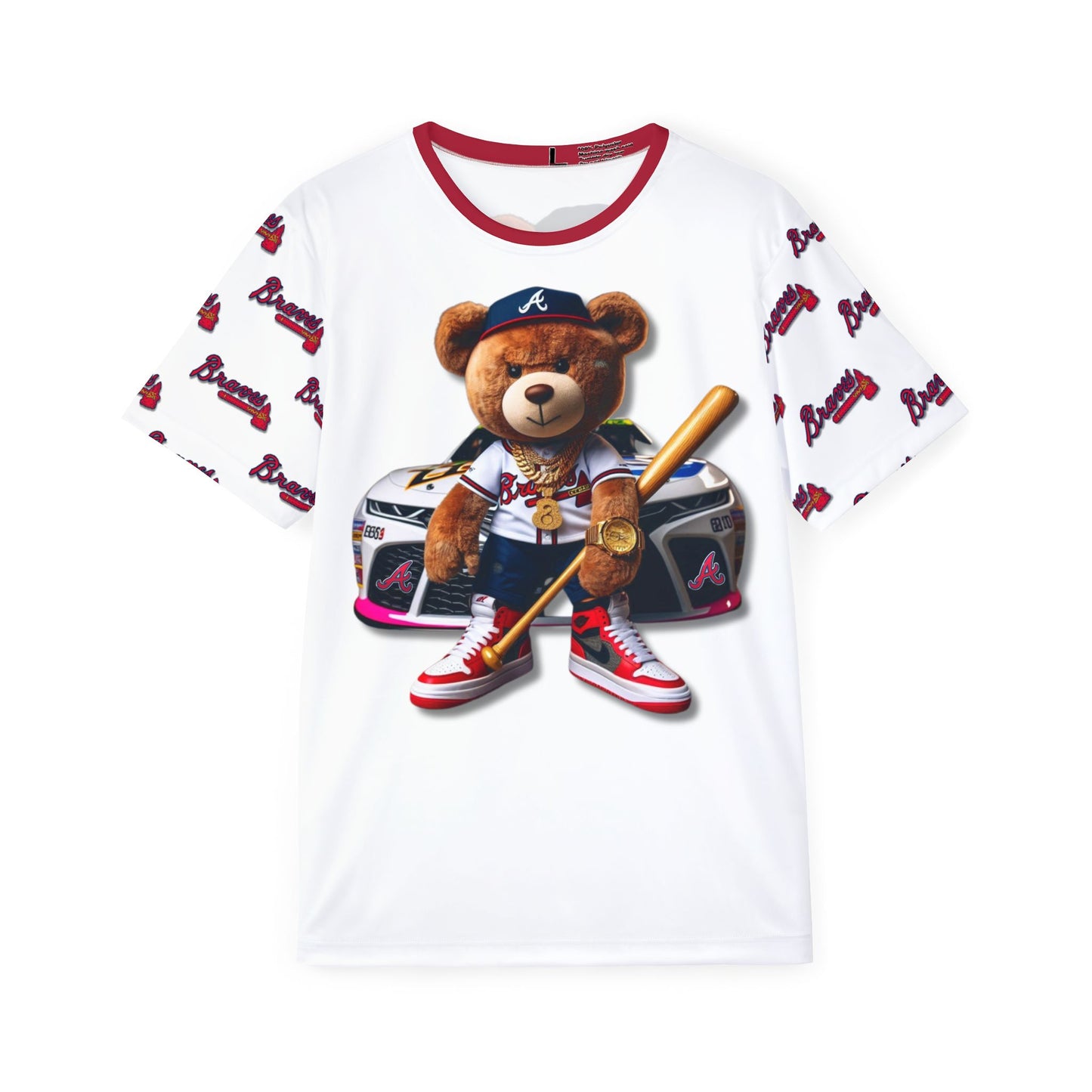 Atlanta Braves Baseball, Bristol Motor Speedway, White Men's Sports Jersey with Bear Mascot, Cute Baseball Shirt, Sporty Casual Wear, Gifts for Sports Fans, MLB Team Apparel, Fun Birthday Present