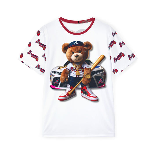 Atlanta Braves Baseball, Bristol Motor Speedway, White Men's Sports Jersey with Bear Mascot, Cute Baseball Shirt, Sporty Casual Wear, Gifts for Sports Fans, MLB Team Apparel, Fun Birthday Present