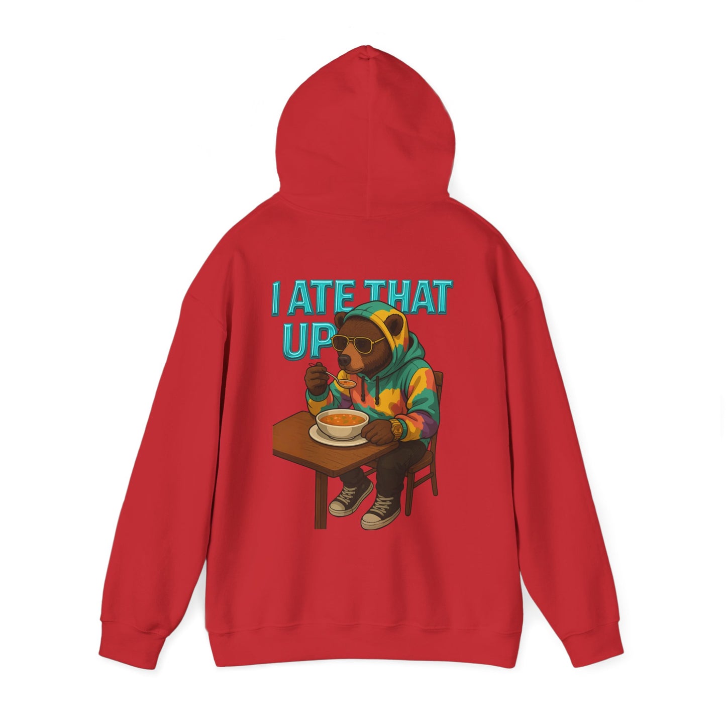 Ate That Up Playful Bear Hoodie, Funny Animal Sweatshirt, Gift for Food Lovers, Cozy Bear Apparel, Unique Unisex Pullover, Fun Statement Top