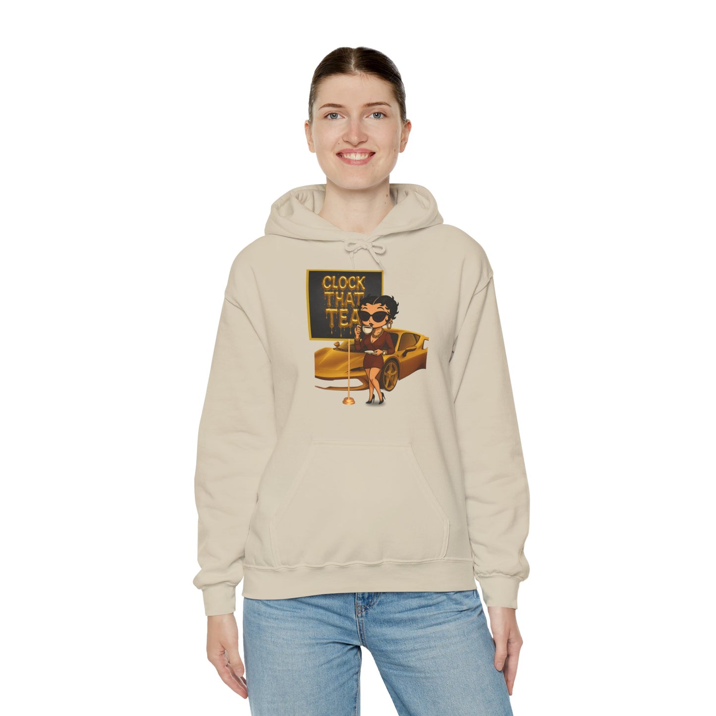 Clock That Tea Chic Hooded Sweatshirt for Tea Lovers, Trendy Unisex Pullover, Casual Streetwear, Gift for Friends, Perfect for Cozy Days