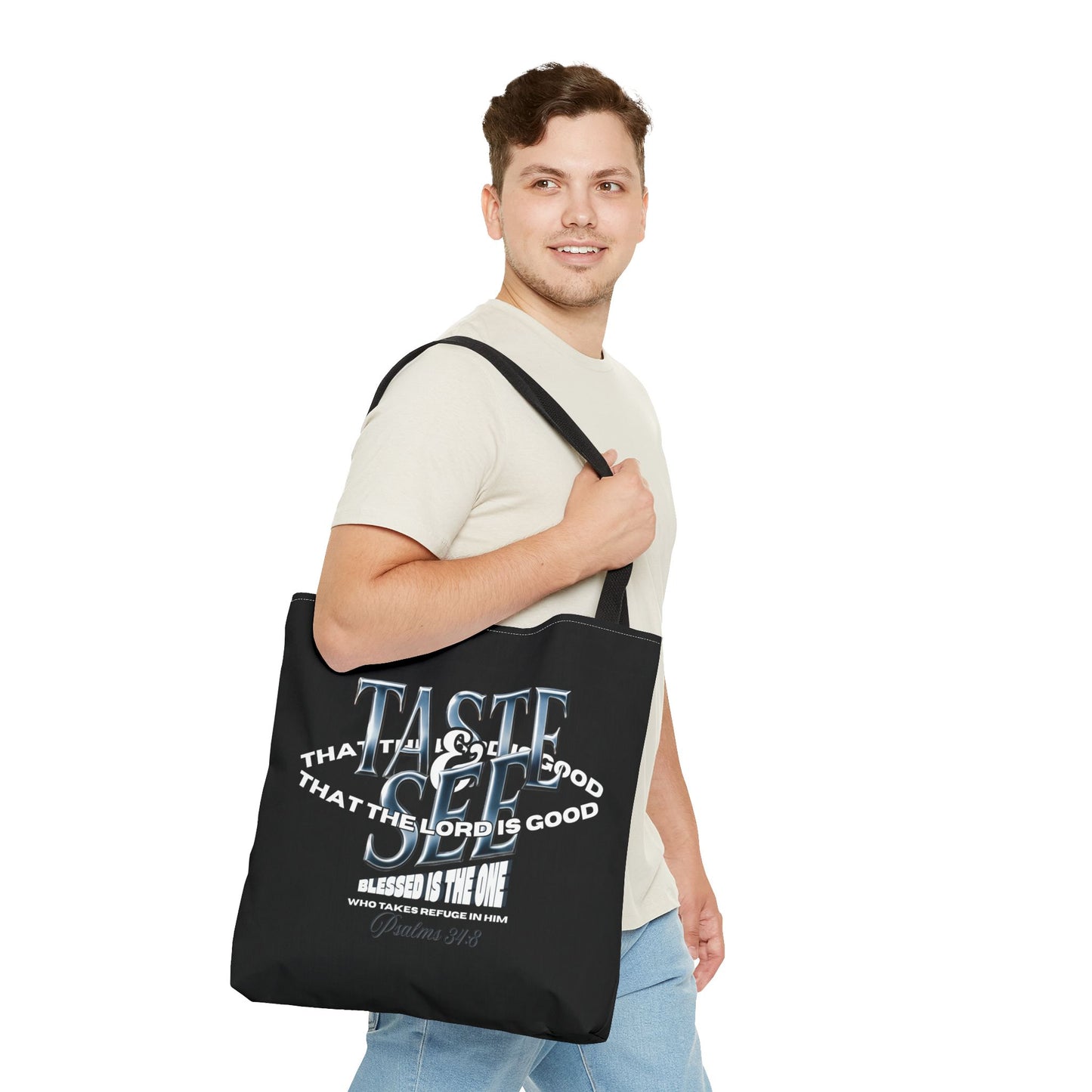 Taste and See Inspirational Tote Bag - Faith & Spirituality, Christian Gift, Bible Verse, Religious Accessories, Everyday Use, Stylish Carryall