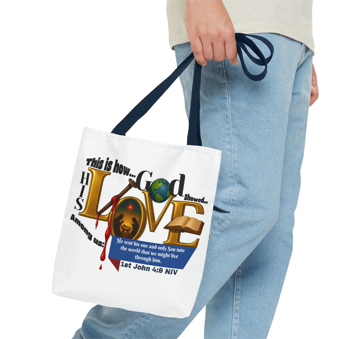 1st John 4:9 Faith-Inspired Tote Bag, Christian Gift, Religious Tote, Bible Verse Bag, Everyday Use, Church Accessory