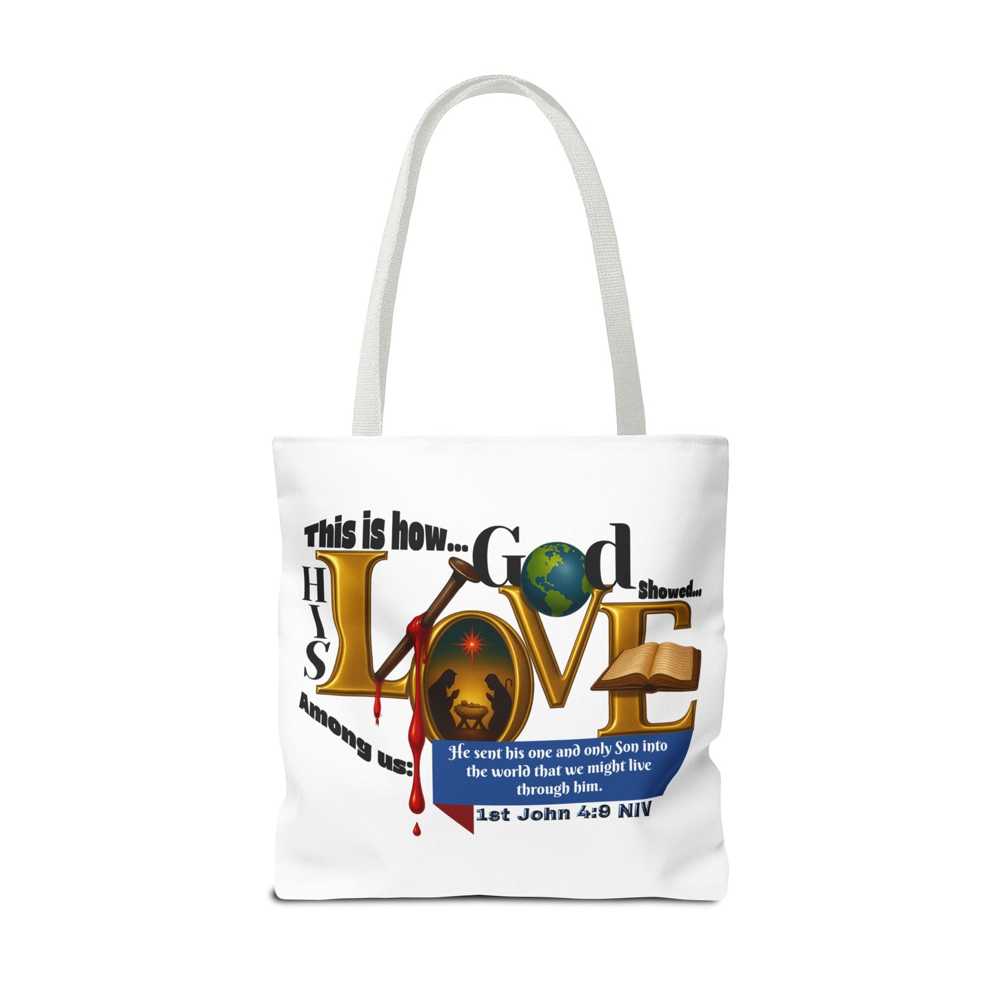 1st John 4:9 Faith-Inspired Tote Bag, Christian Gift, Religious Tote, Bible Verse Bag, Everyday Use, Church Accessory